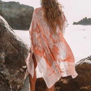 Breezy Lane Paisley Sheer Boho Open Front Kimono Swimsuit Coverup Duster Gypsy